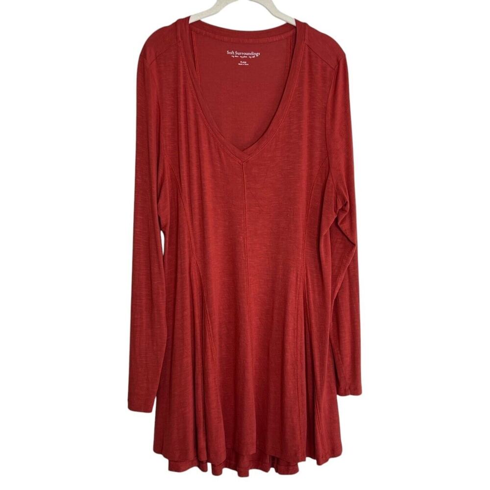 Soft Surroundings Womens Tunic Dress XL Light Burnt Orange High Low Flare V-Neck